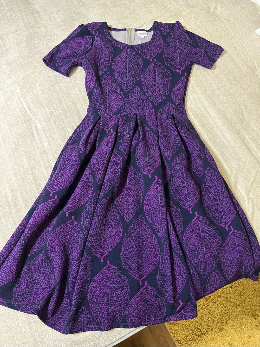Women’s' Purple Leaf Print Fit-and-Flare Dress